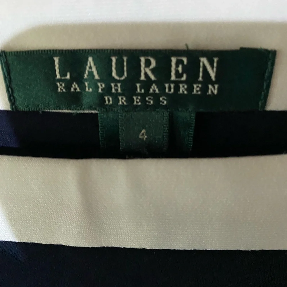 Ralph Lauren Black/White Dress Washable Knit EUC 3/4 Length Sleeves, Gathering - Picture 4 of 4